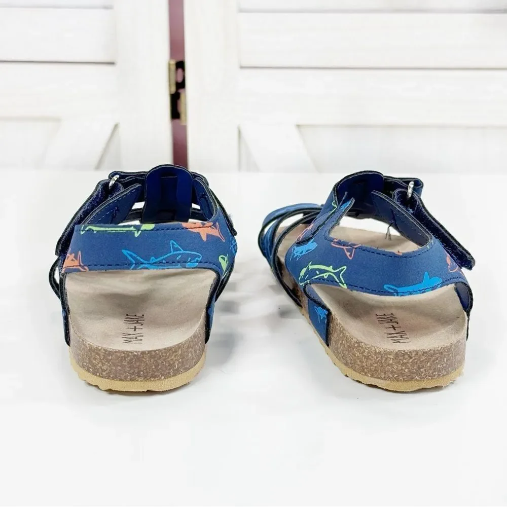 Max + Jake Finn Sharks Strappy Closed Toe Fisherman Sandals Blue Multi Toddler 9